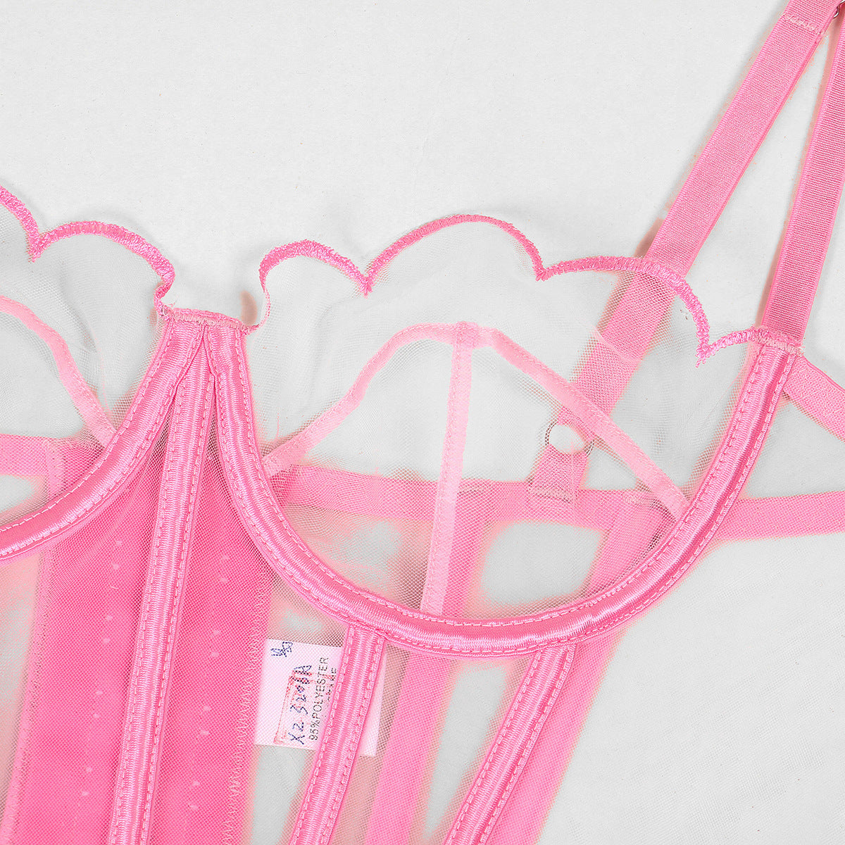 Shaping Sling Wave Mesh Edge Joint Fishbone Underwear Two-piece