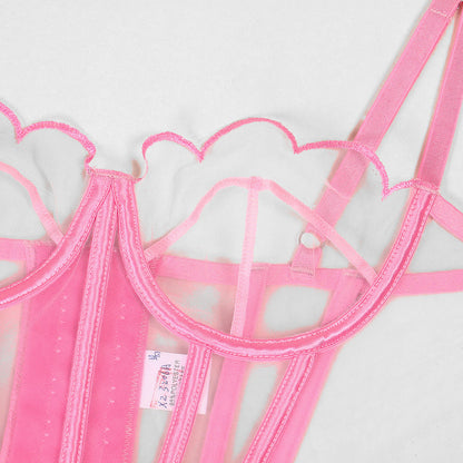 Shaping Sling Wave Mesh Edge Joint Fishbone Underwear Two-piece