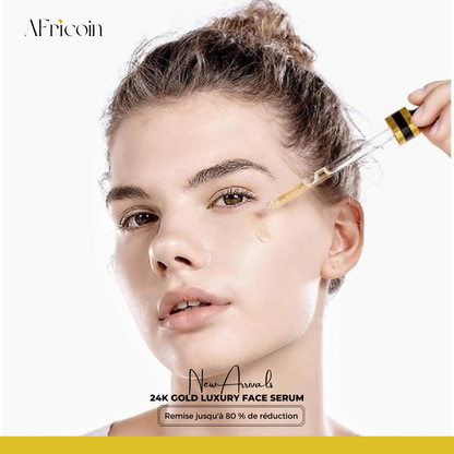 Sérum Visage de Luxe 24K Or | Flocons d'Or Réels | Éclat de la Peau & Anti-Âge