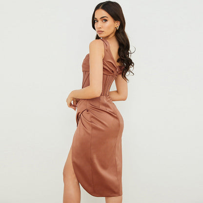 Summer Shoulder Stitching Irregular Slit Dress