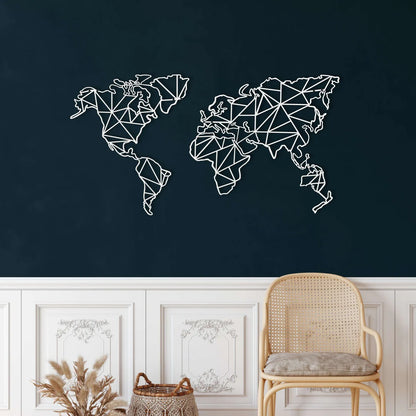 Décoration Murale Carte du Monde Géométrique en Métal Noir