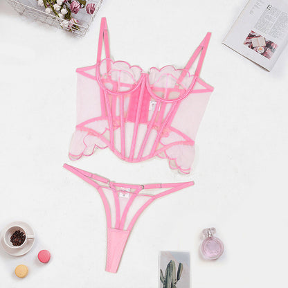 Shaping Sling Wave Mesh Edge Joint Fishbone Underwear Two-piece