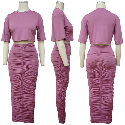 Sexy Elegant Women Skirt Set Half Sleeve Crop Top T Shirt+Skirts