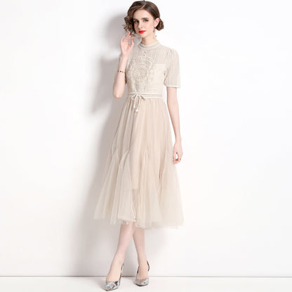 Exquisite French Classic Style Mesh High Waist Dress