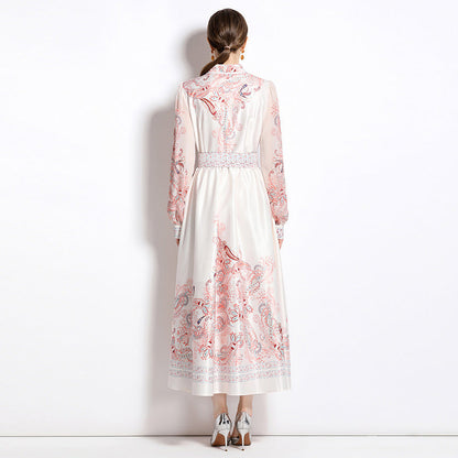 Retro Printed Cardigan Single-breasted Dress