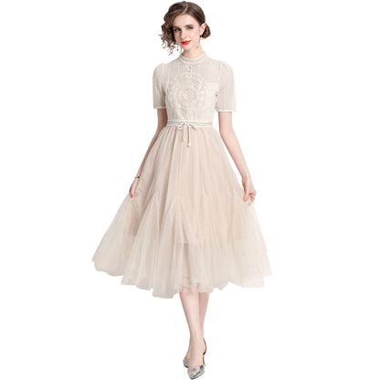 Exquisite French Classic Style Mesh High Waist Dress