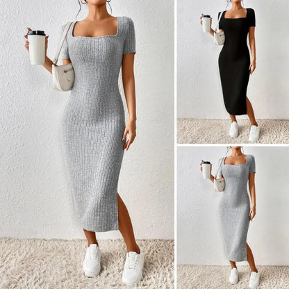Solid Color Square Neckline Dress  Midi Dress for Women