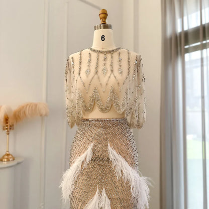 Luxury  White Feathers Two Pieces Evening Dresses