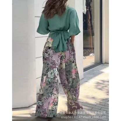 Wide-Leg Trousers Twisted Crop Top