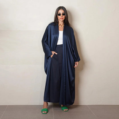 Women Robe Cardigan Abaya Long Dress Satin