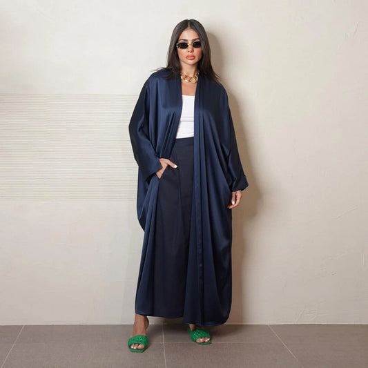 Women Robe Cardigan Abaya Long Dress Satin