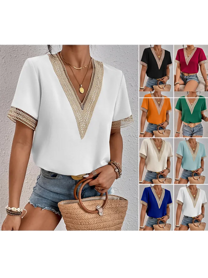 new lace V-neck short-sleeved T-shirt women