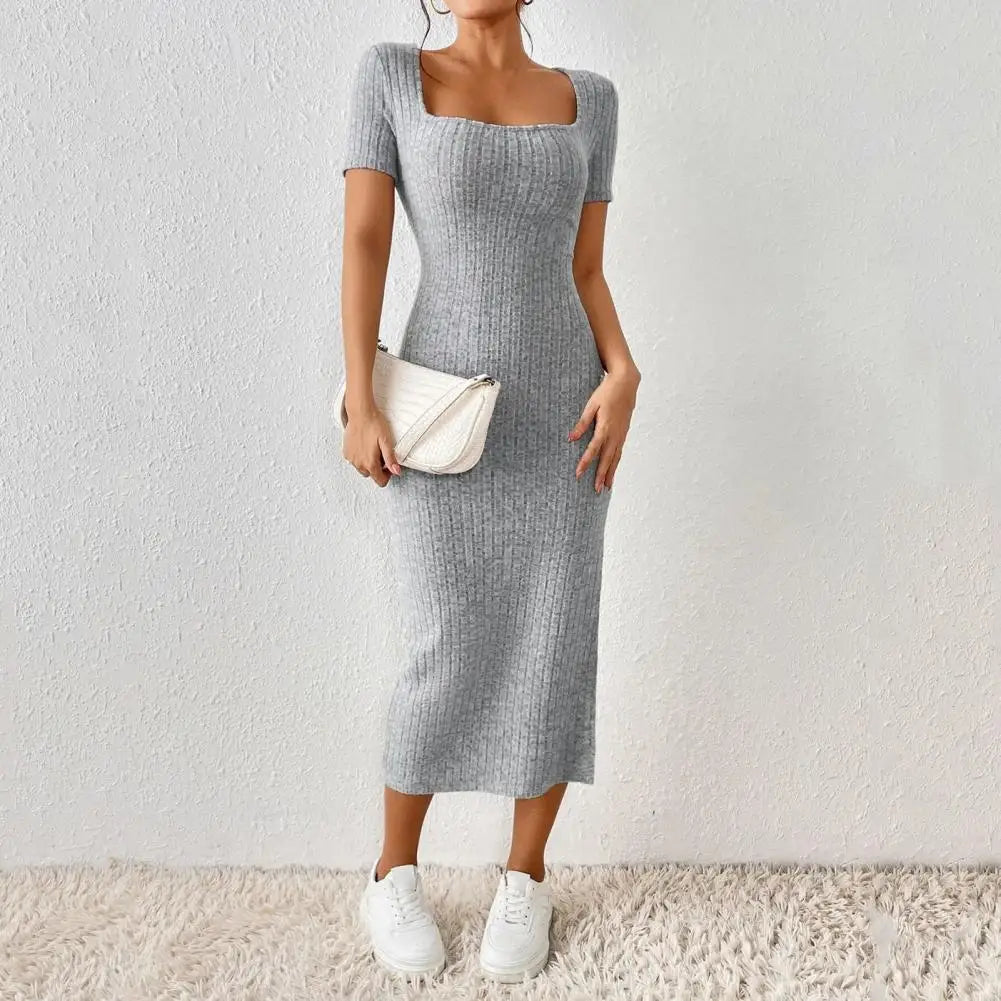 Solid Color Square Neckline Dress  Midi Dress for Women