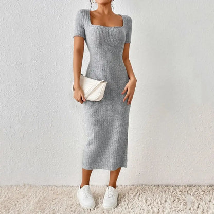 Solid Color Square Neckline Dress  Midi Dress for Women