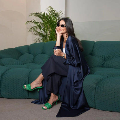 Women Robe Cardigan Abaya Long Dress Satin