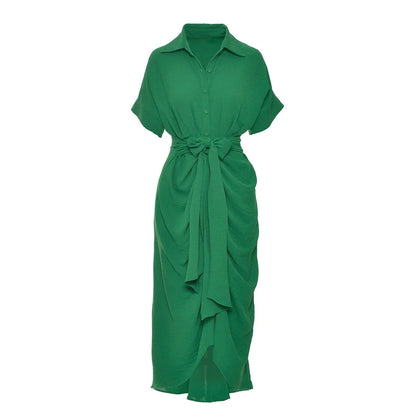 Women Elegant Lapel Short Sleeve Dress