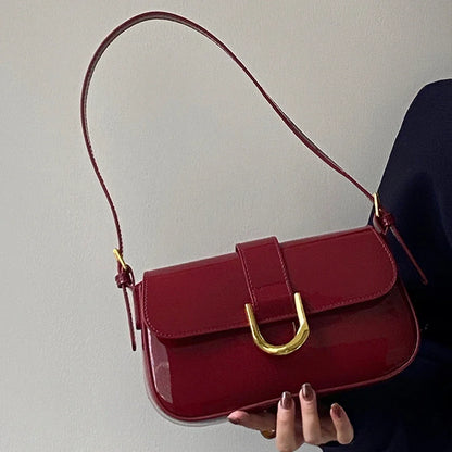 Retro Patent Leather Shoulder Bag For Women