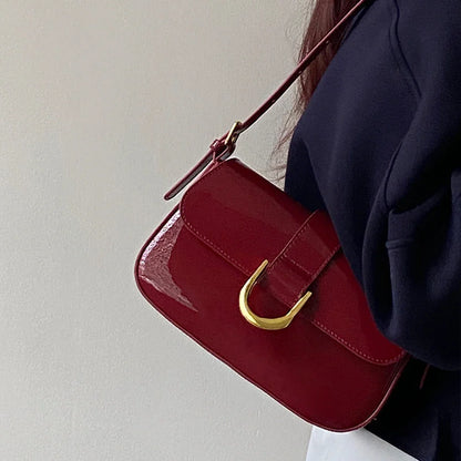 Retro Patent Leather Shoulder Bag For Women
