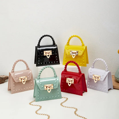 New Fashion Simple Solid Rivet Handheld PVS Mini Jelly Bag Single Shoulder Crossbody Mouth Red Bag Handbags