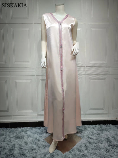 Two Pieces Abaya Set Women Vest Long Dress