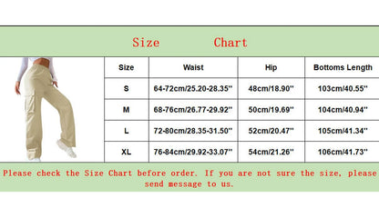 Womens Cargo Pants Elastic High Waist Wide Leg Trousers
