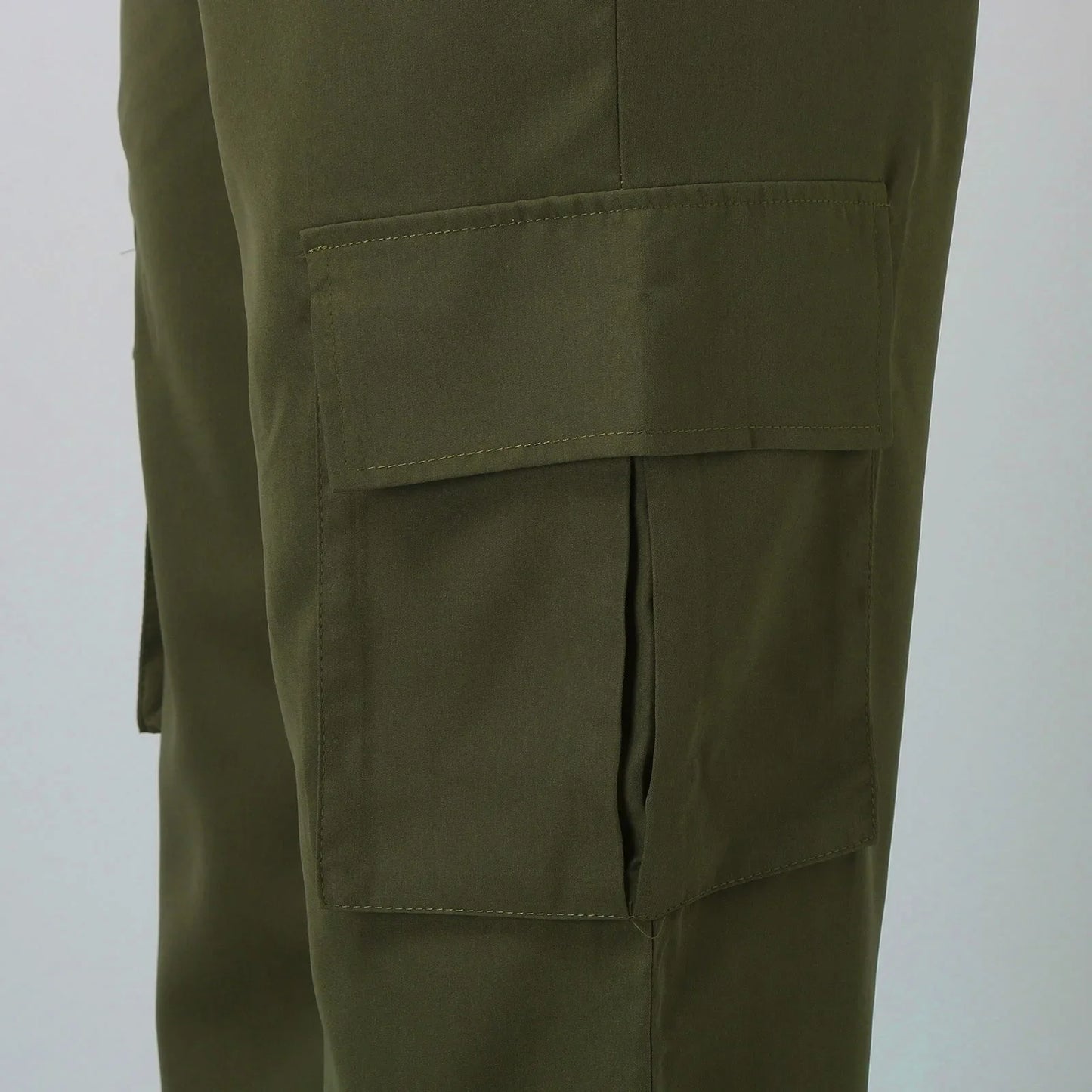 Womens Cargo Pants Elastic High Waist Wide Leg Trousers