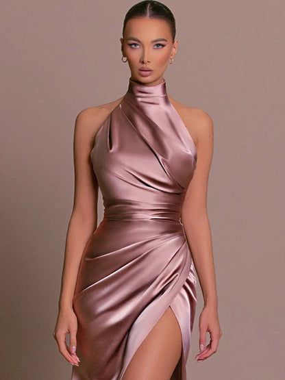 Women's Elegant Dress Collar Long Dress Hanging Neck Sleeveless