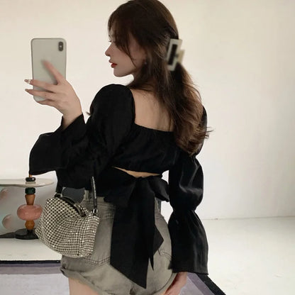 Women's Korean Square Collar Bow Bandage