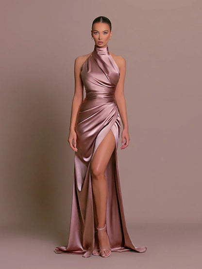 Women's Elegant Dress Collar Long Dress Hanging Neck Sleeveless