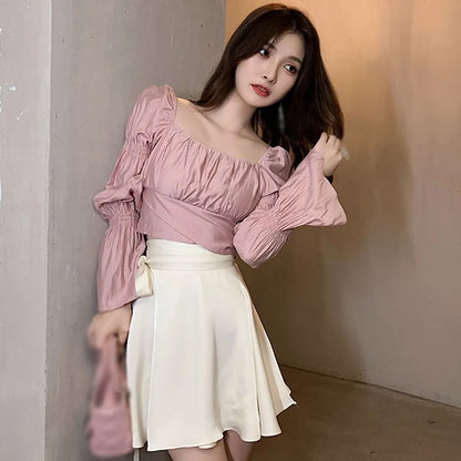 Women's Korean Square Collar Bow Bandage