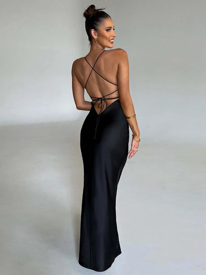Satin Backless Dress For Women