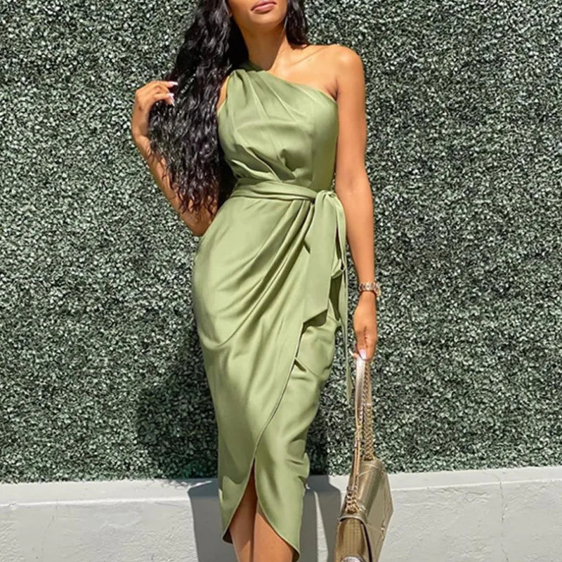 Women Mid-Length Skirt Elegant  Satin