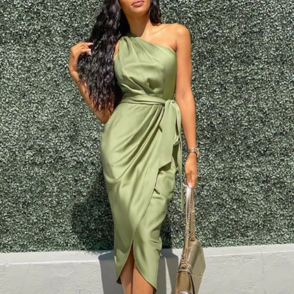 Women Mid-Length Skirt Elegant  Satin