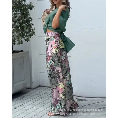 Wide-Leg Trousers Twisted Crop Top