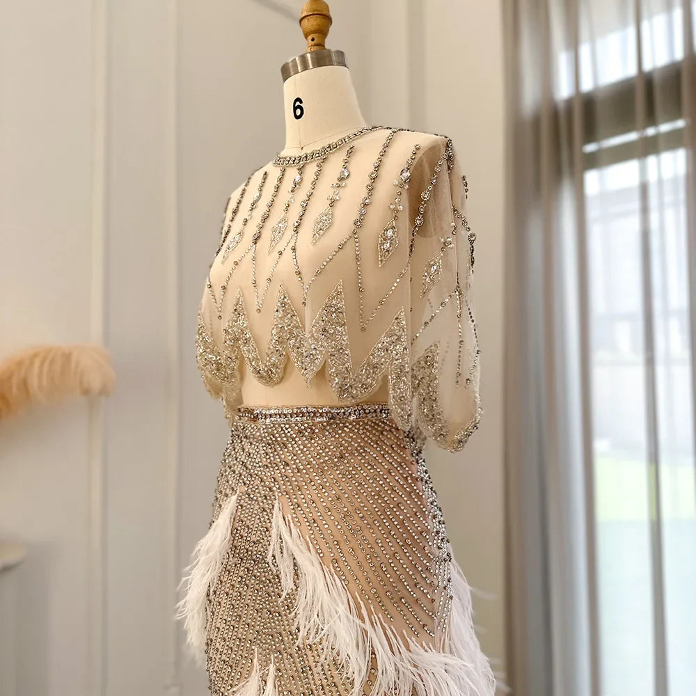 Luxury  White Feathers Two Pieces Evening Dresses