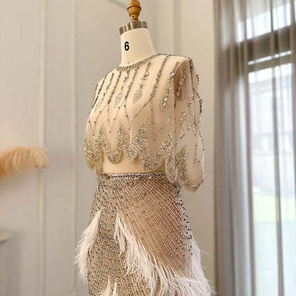 Luxury  White Feathers Two Pieces Evening Dresses