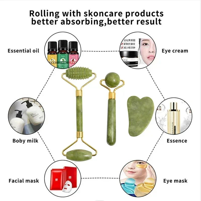 Natural Jade Roller Face Gua Sha Natural Stone Body Face Neck Massager