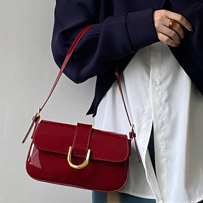 Retro Patent Leather Shoulder Bag For Women