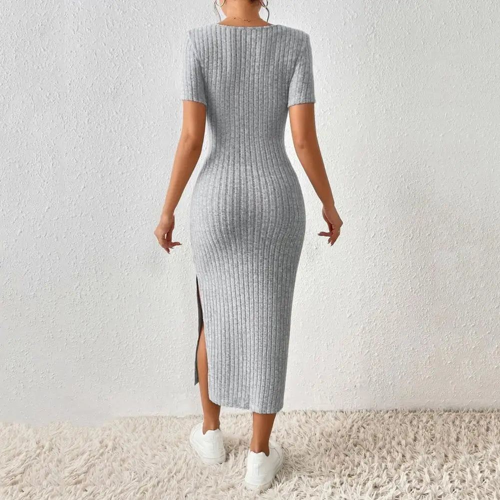 Solid Color Square Neckline Dress  Midi Dress for Women