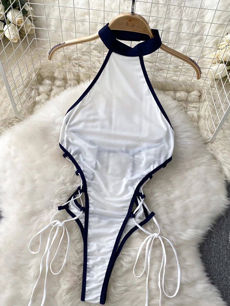 Sexy Female Police Instructor Vosplay Uniform Hollow Cross Bangding Clothing Backless Short Top Shirt And Shorts Two-Piece Set
