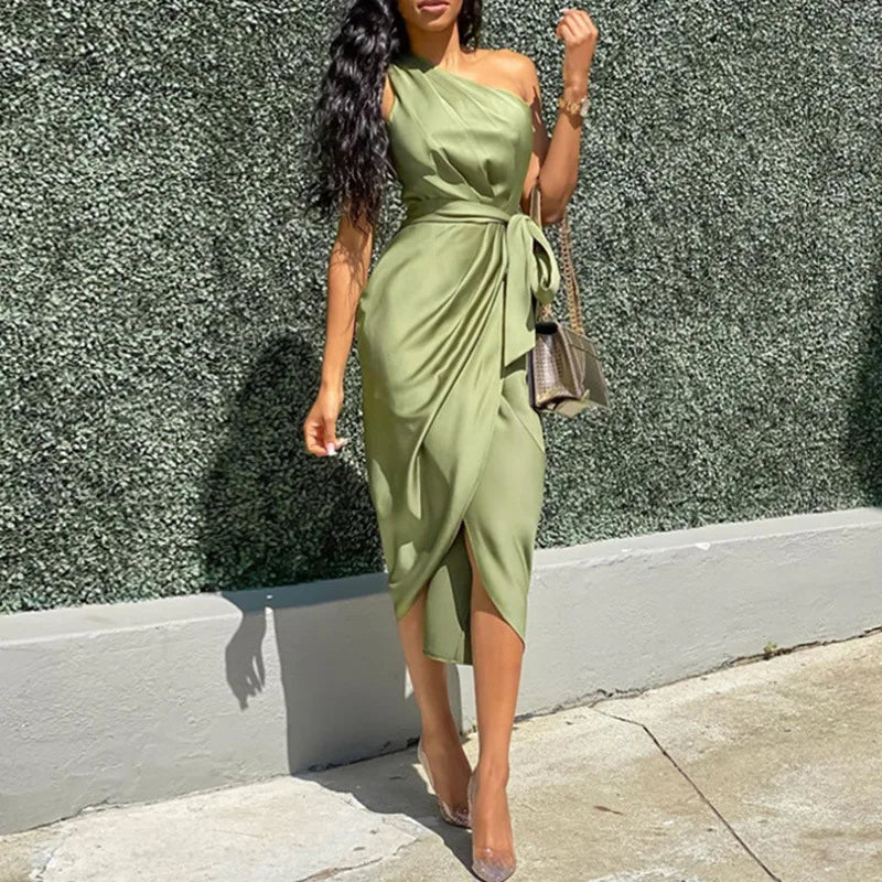 Women Mid-Length Skirt Elegant  Satin