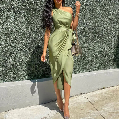 Women Mid-Length Skirt Elegant  Satin