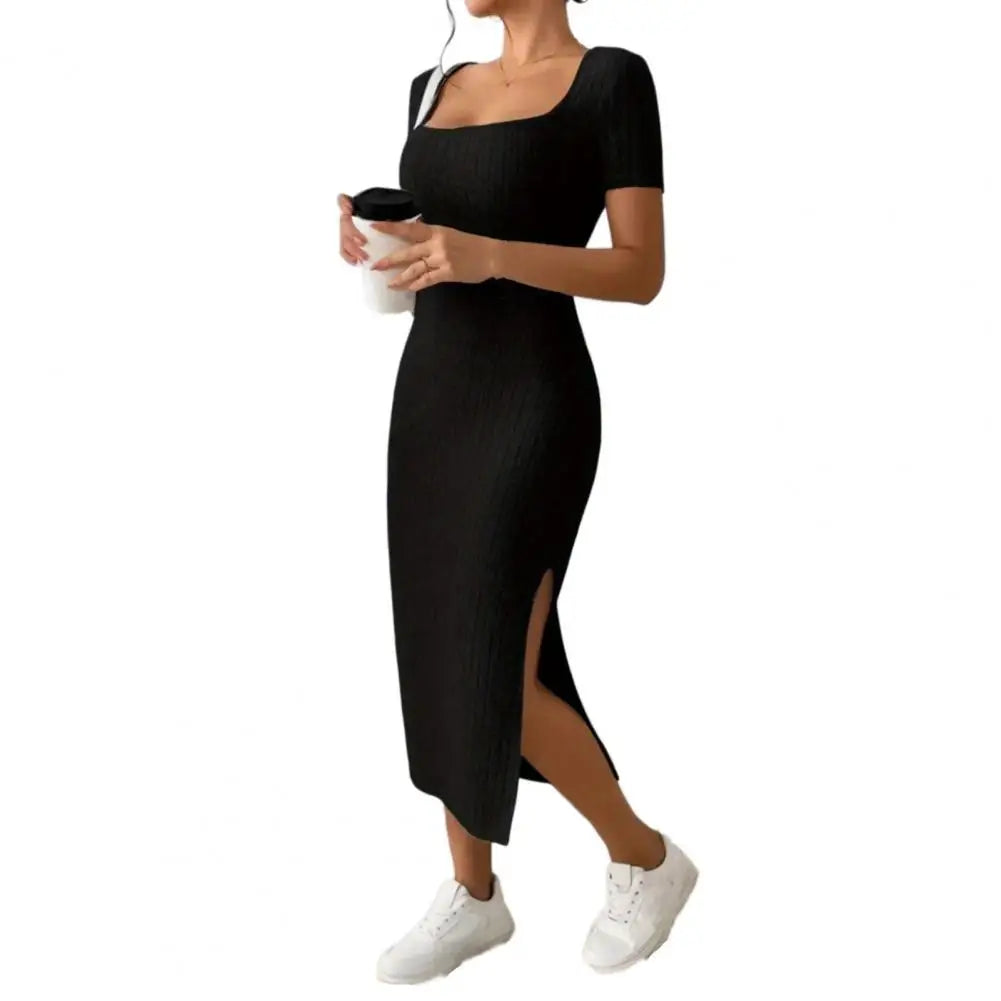 Solid Color Square Neckline Dress  Midi Dress for Women
