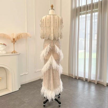 Luxury  White Feathers Two Pieces Evening Dresses