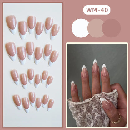 24PCS/1 BOX  White Almond French Nails