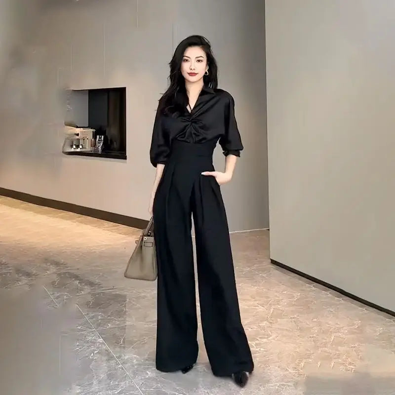 Black Design Wide-Leg Pants Women's Slimming Suit Pant