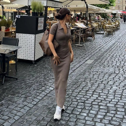 Women Fashion Elegant Casual Knit Slim Long Dress