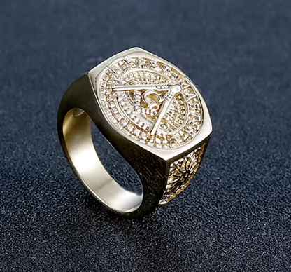Masonic Past Master Ring/ Gold Freemason Ring/ Past Master Ring/ Masonic Ring/ Gold Plated Ring/ Stainless Steel Ring/ Masonic Jewelry