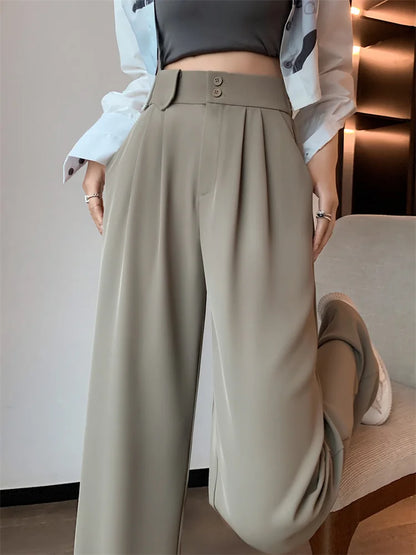 High Waist Pants For Women New Korean Fashion Button Up Wide Leg