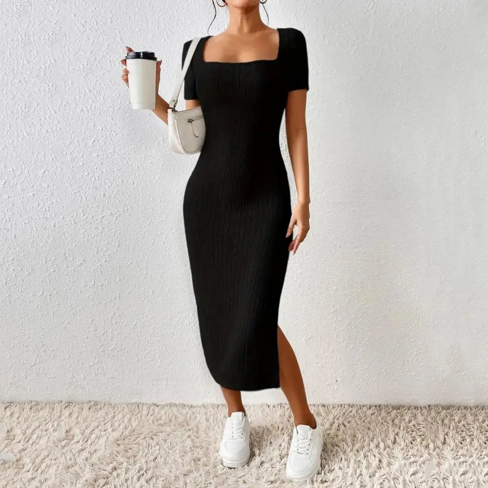 Solid Color Square Neckline Dress  Midi Dress for Women